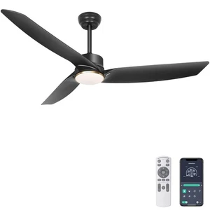 56 Inch Black Ceiling Fan with Lights Modern 3 Blades Ceiling Fan with Remote... - Picture 1 of 7