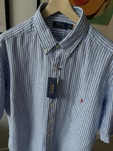 Polo Ralph Lauren Short Sleeve Linen Shirt Light Blue/White Stripe 1XB NWT - Picture 1 of 11