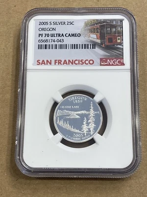2005 S Silver Proof Oregon Quarter NGC PF 70 Ultra Cameo Trolley - Image 1 of 2