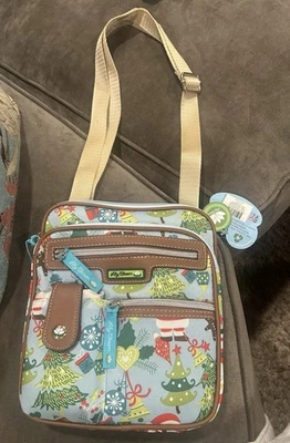 Lily Bloom Santa Blues GiGi Crossbody Multi Compartment Purse Bag 9" x 8" NWT - Image 1 of 4