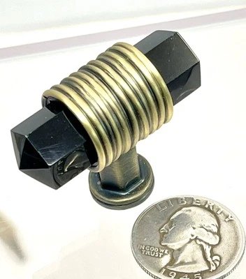 Puxador de gaveta NOS "T" puxador de porta Hollywood Regency latão antigo e preto - Imagem 1 de 4