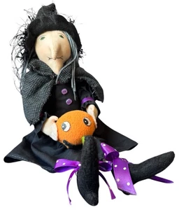 Bruja Halloween Estante Cuidador Arte Popular Primitivo Trapo Muñeca Antigua Calabaza Mágica 18” - Imagen 1 de 13