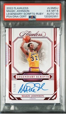 2022 Flawless — Legendary Scripts (on-card #/15)— Magic Johnson — PSA 6, AUTO 10 - Image 1 of 3