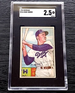 1952 BOWMAN DUKE SNIDER BASEBALL CARD #116 *NO CREASES* *CENTERED* SGC 2.5 GOOD+ - Picture 1 of 4