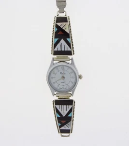 Ladies Multi-Stone Inlay Watch Tips By Zuni Artists Leander & Lisa Othole - Picture 1 of 4
