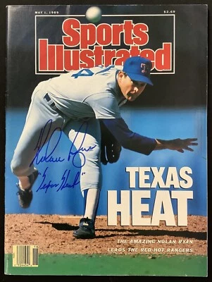 Nolan Ryan Firmado Sports Illustrated 5/1/89 Sin Etiqueta Rangers Texas Heat Auto JSA Foto 1 de 4