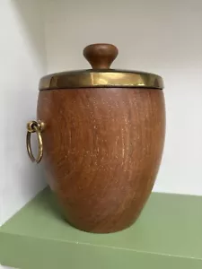 Vintage Solid Wood Ice Bucket With Gold Lid And Handles - Picture 1 of 13