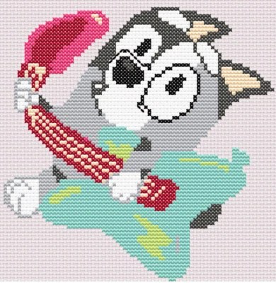 Bluey Muffin Guitar Cross stitch craft kit DMC thread Hoop pixel art needlework - Image 1 of 2