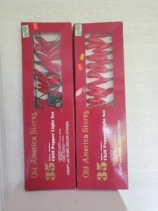 Set f 2 NEW Hot Chili Pepper 35 String Lights Old America Stores Outdoor Vintage - Picture 1 of 7
