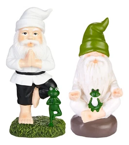 Yoga Gartenzwerg mit Frosch Gartenfigur Zen Gartendeko Meditation 19/24cm - Bild 1 von 42