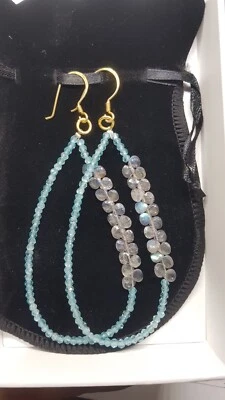 acquamarina e pietra preziosa labradorite orecchino argento sterling 925 gioi... - Immagine 1 di 4