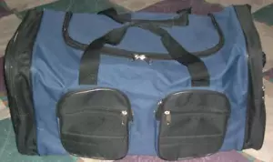 "Bolso de viaje de nailon negro y azul / bolsa de gimnasio, 6 bolsillos, 21"" x 11"" x 12" - Imagen 1 de 1