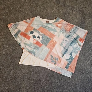 Chicos Top Poncho Womens Large White Blue Abstract Stretch Flowy Artsy Casual - Picture 1 of 9