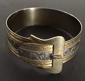 Antique Victorian S. O. Bigney Buckle Bangle Bracelet Yellow White Gold - Picture 1 of 6