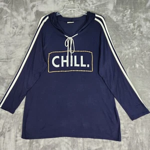 Free Kisses Kapuzen-T-Shirt Damen 1X dunkelblau Chill Spell Out Langarm Tunika - Bild 1 von 6