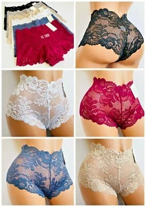 Boyshort 3/6 Women Boxer Short High Waisted Shortie soft lace Underwear 24 S-XL - Picture 1 of 12