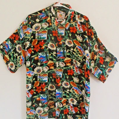 Camisa floral hawaiana para hombre larga hibisco pájaro del paraíso mango luna Foto 1 de 4