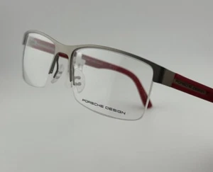 AUTHENTIC PORSCHE DESIGN Eyeglasses P’8230 B Half-Rim Eyewear Silver/Red 57mm - Picture 1 of 14
