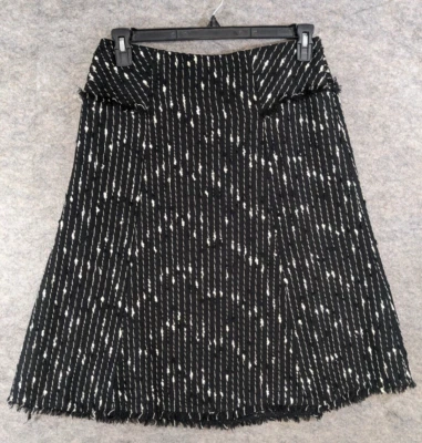 I C E Skirt Womens 8 Black White Striped Lined Raw Frayed Seams Hem A-Line Zip - Изображение 1 из 4