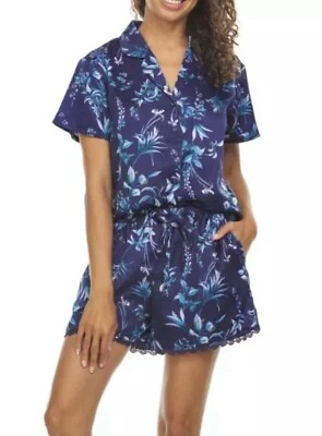 Juego de 2 piezas de pijama Flora satinado para mujer talla grande cuello muesca azul manga corta usado en excelente estado Foto 1 de 4