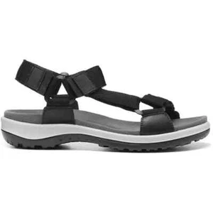 HOTTER WOMENS ESCAPE BLACK LEATHER & TEXTILE WALKING SANDALS .STD FIT.  BNIB - Picture 1 of 7