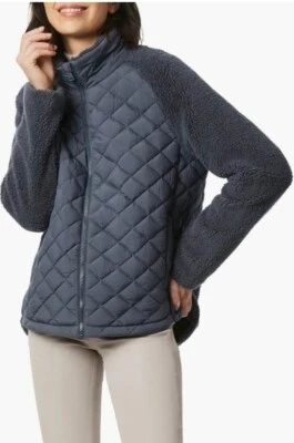 New Women's BERNARDO Mixed Media Faux Fur Quilted  Jacket In Petrol Blue Size XL - Image 1 of 4