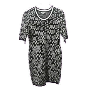CALVIN KLEIN BLACK & WHITE CK LOGO ALL OVER KNIT SWEATER DRESS - NWT - SZ 2X - Picture 1 of 7