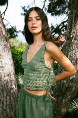 Crop verde de algodón orgánico tejido a mano Foto 1 de 4