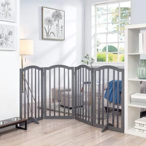 82cm Tall Wooden Pet Puppy Dog PlayPen Folding Gate Baby Safety Barrier Guard UK - Picture 1 of 29