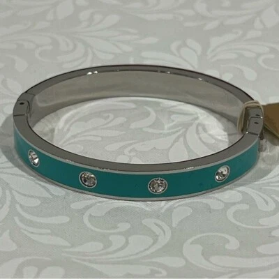 Nuevo con etiquetas Brazalete Brazalete Brazalete Bisagras Tono Plata Fósil Esmalte Turquesa con Estrás Foto 1 de 4