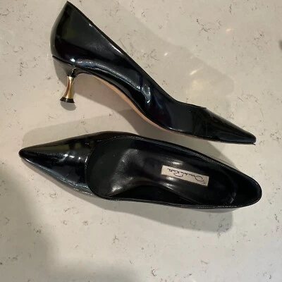 OSCAR DE LA RENTA Tacones Altos Negros Talla 37.5 Hecho en Italia Patente Foto 1 de 4