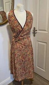 Karen Millen Paisley Print Wrap Effect Dress Orange & Pink Summer Holiday UK 10 - Picture 1 of 12