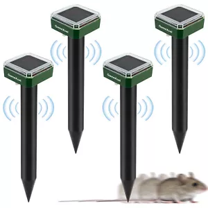 4 Pack Solar Power Ultrasonic Repellent Mice Gopher Mole Pest Snake Repeller - Picture 1 of 11