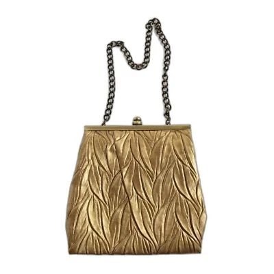 De Colección Jessica McClintock Dorado Metálico Fiesta Cóctel Bolso Cartera Hoja Textura Foto 1 de 4