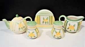 Royal Norfolk (6) Piece -Yellow Rose Teapot, salt/pepper, creamer, napkin holder - Picture 1 of 7