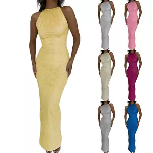 Womens Sexy Sequin Sparkly Glitter Ruched Party Dress Halterneck Bodycon Dress - Bild 1 von 19