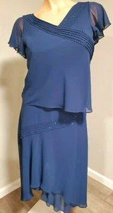 ❤ADRIANNA PAPELL womens Sz 10 Midnight Blue Sheer Overlay Top & Skirt Beaded NWT - Picture 1 of 10