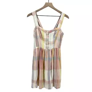 Pastell kariertes Kleid Leinenmischung Kupfer Schlüssel klein romantisch Taylor Swift Liebhaber Ära - Bild 1 von 9