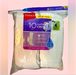 NEW Hanes Women's Extended Size Cushioned 10pk Crew Socks - 8-12 - Picture 1 of 6