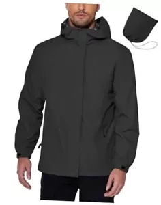 Men's Rain Jacket Waterproof With Hood Lightweight Packable Large 1-black - Picture 1 of 7