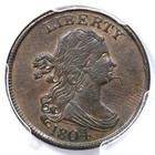 1804 C-6 R-2 PCGS AU 50 Spiked Chin Draped Bust Half Cent Coin 1/2c