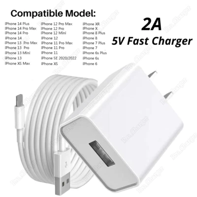 For iPhone 6 7 8 X XR XS 11 12 13 14 Fast Wall Charger Adapter Block USB Cable - Image 1 of 4