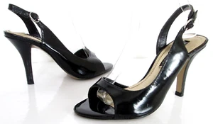 NINE WEST SIZE 3 WOMENS PATENT BLACK OPEN TOES SLINGBACKS HEELS SANDALS SHOES - Imagen 1 de 12