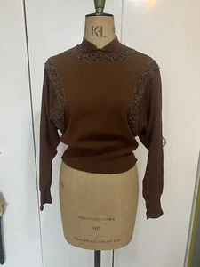 Vintage Size 10/ 12 1930s 1940s Beaded Jumper Sweater Top Long Sleeve - Picture 1 of 8