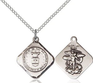 925 Sterling Silber Luftwaffe Diamant Militär Soldat katholische Medaille Halskette - Bild 1 von 1