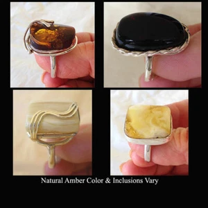 OSTTISCHER RING KIRSCHE oder BUTTERSCOTCH BERNSTEIN & SILBER MODERN HANDGEFERTIGT - Bild 1 von 21