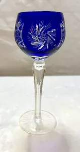 Cáliz copa de vino vintage brillante estrella azul cobalto corte bohemio transparente - Imagen 1 de 8
