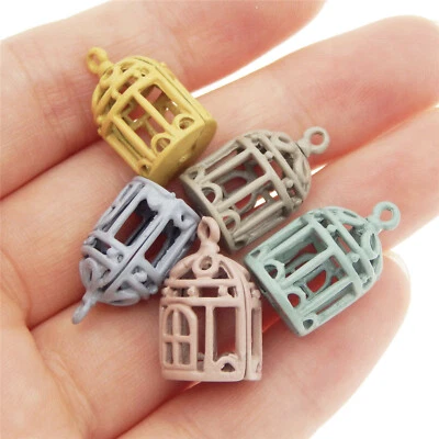 GRACEANGIE 10pcs Mixed Colorful Alloy Hollow Bird Cage Shaped Charms Pendants Crafts 53059