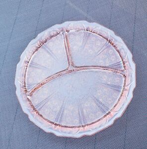 Vintage PINK Depression Glass CHERRY BLOSSOM Divided 9.25" Grill PLATE Jeannette