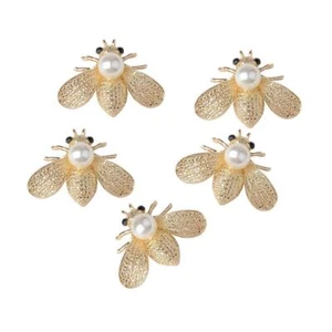 5 Pieces Bee Shape Alloy Crystal Pearl Flatback Decorative Embellishments - Picture 1 of 7